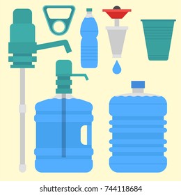 Water delivery vector elements drink bottle plastic blue container business service.