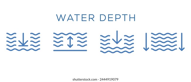 Water depth icon with arrows. Water depth line outline icon. Vector illustration.