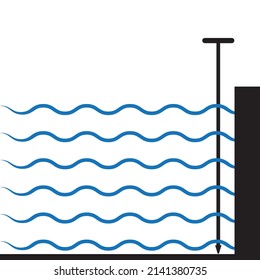 Water Depth Icon, Measure The Depth Of Shallow Waters Vector Art Illustration