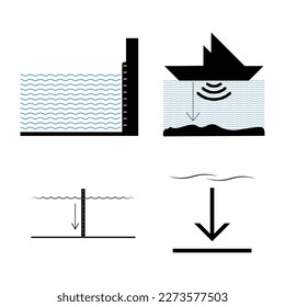 Icono De Profundidad De Agua, Mida La Profundidad De La Ilustración De Arte Del Vector De Aguas Poco Profundas