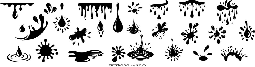 water design element, drop, splash set icons. liquid splashing fluids with droplets,