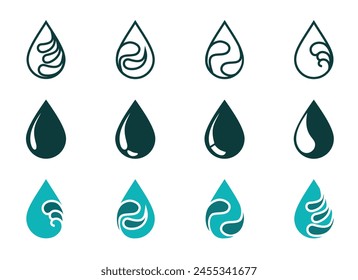 conjunto de iconos de diseño de agua, diversas variaciones y modelos para necesidades gráficas, Vector eps 10.