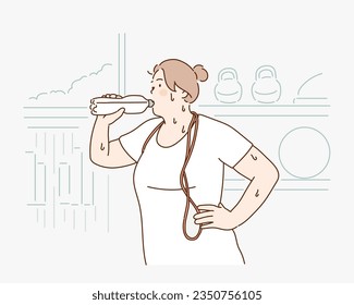 Water detox. Body refreshment. Diet nutrition. Body positive. Hand drawn style vector design illustrations.