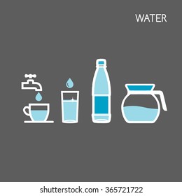 Agua en diferentes platos. Gráfico de esquema del vector