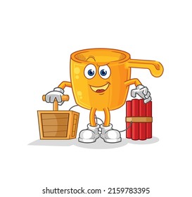 the water dipper holding dynamite detonator. cartoon mascot vector