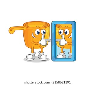 la caricatura del dipper del agua mirando al espejo. vector de mascota de dibujos animados