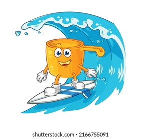 the water dipper surfing character. cartoon mascot vector