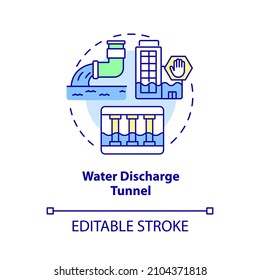 Water discharge tunnel concept icon. Facility emergency infrastructure abstract idea thin line illustration. Isolated outline drawing. Editable stroke. Roboto-Medium, Myriad Pro-Bold fonts used