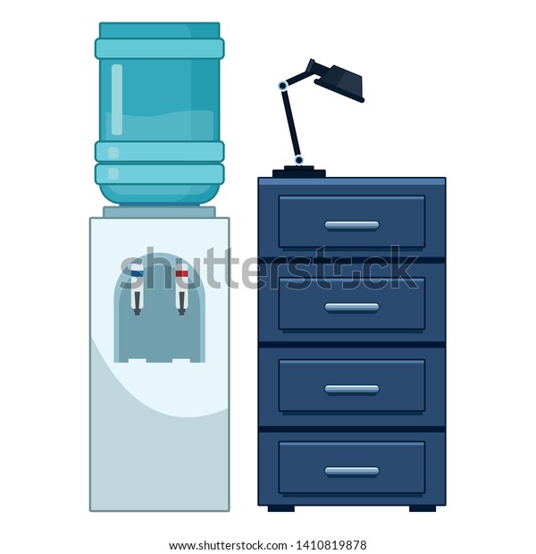 Water Dispenser File Cabinet Desk Lamp Stock Vector Royalty Free 1410819878