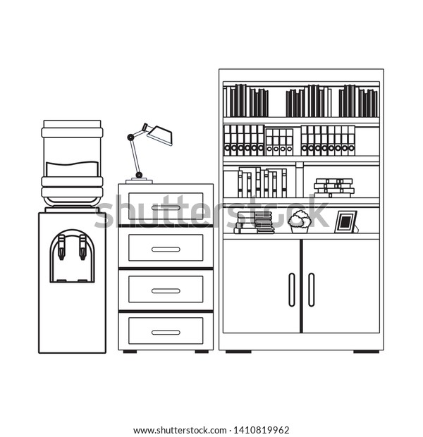 Water Dispenser File Cabinet Desk Lamp Stock Vector Royalty Free 1410819962