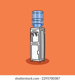 water dispenser. Gray white plastic water cooler with blue full bottle, vector illustration design on orange background