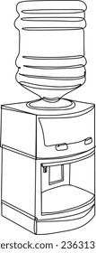 Water Dispenser Vector Illustration - Single Line Drawing, Office Water Cooler - One Line Continuous Drawing, Electronic Home Appliance: Water Dispenser with Plastic Gallon