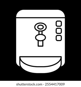 Water dispenser vector illustration, white on black background, beverage machine silhouette