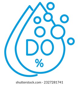 Water Dissolved oxygen DO, percentage calibration. Liquid drop outline pictogram with gas bubbles and text. Simple modern linear vector icon with thin lines, isolated on transparent background