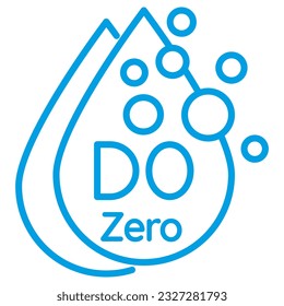 Water Dissolved oxygen DO, zero calibration. Liquid drop outline pictogram with gas bubbles and text. Simple modern linear vector icon with thin lines, isolated on transparent background