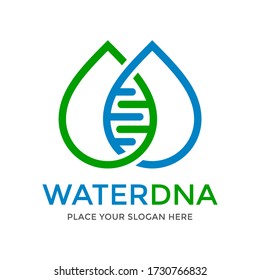 Plantilla de logotipo del vector del ADN del agua. Este diseño utiliza un símbolo cromosómico. Adecuado para la naturaleza. 