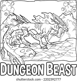 Water Dog Dungeon Dragon Beast Monster Artline Illustration For Kids Coloring Book