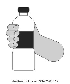 Water donation bw concept vector spot illustration. Volunteering. Water in bottle 2D cartoon flat line monochromatic hand for web UI design. Editable isolated outline hero image