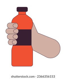Ilustración vectorial del concepto de donación de agua de línea plana. Voluntariado. El agua en botella de dibujos animados 2D muestra la mano en blanco para el diseño de interfaz de usuario web. Imagen de héroe de color aislado editable