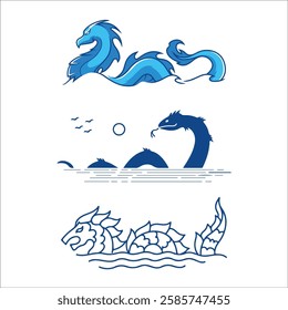 Water Dragon Mascot icon. Dragon logo bundle