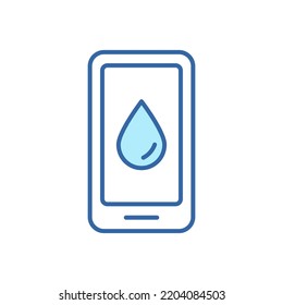 Water Drink Reminder Linear Icon. App of Daily Water Tracker for Mobile Phone. Smartphone with Application for remind Drink Dose. Water Planner Line Icon. Editable stroke. Vector illustration.