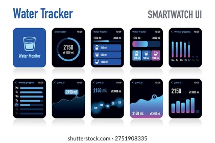 Water Drinking Tracker Smartwatch App UI Kit No.8