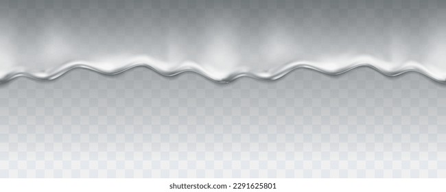 Agua goteada, hielo derretido sin soldadura aislado en fondo transparente. Textura de vidrio brillante, gelatina o caramelo. Borde de gel líquido de flujo de vectores