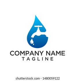 Water dripping with the water tap inside logo vector 