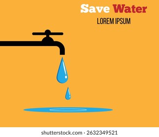 Water Dripping From the Tap on the Floor Save Water. Ecology and maintaining sustainable planet resources vector art