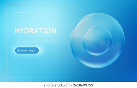 Gota de água 3D colágeno azul soro vidro pele branca gota. Esfera Líquida Transparente Ciência Celular Essência Cosmética. Elemento médico abstrato do cuidado do óleo da textura.