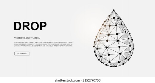 Water Drop 3d Low Poly Symbol For Landing Page Template. Droplet Design Illustration. Polygonal Oil Drop Illustration For Homepage Design, Adv Page.