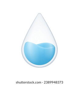 Water drop. 3d vector icon. Cartoon minimal style.