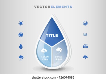 Water Drop 3D Vector Infographic Template with Set of Icons 
