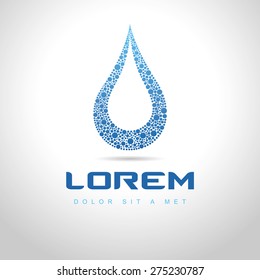 Water drop abstract vector logo design template. Line art creative concept. Water drop blue clean clear aqua symbol. Vector illustration.