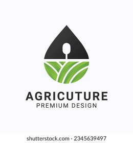 Wassertropfen Landwirtschaft Land-Umriss Logo Design Natur Farm Rural Logotype