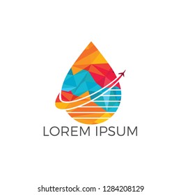 Water drop and airplane logo design. Drop and travel symbol or icon. Unique flight water and aqua logotype design .