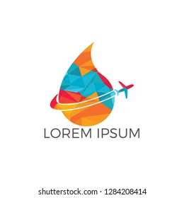 Water drop and airplane logo design. Drop and travel symbol or icon. Unique flight water and aqua logotype design .