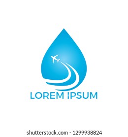 Water drop and airplane logo design. Drop and travel symbol or icon. Unique flight water and aqua logotype design .