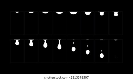 Water drop animation. Water drooping sprite sheet fx for game 2d cartoon, video. Raindrop classic animation frame.