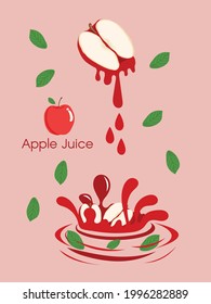 caída de agua, caída de agua de manzana sobre fondo rosado, fondo vectorial de jugo de manzana