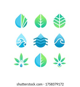 water drop, aqua leaf collerction logo design vector