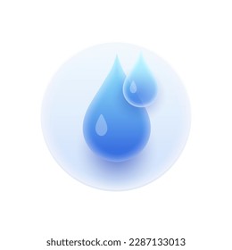 Water drop, aqua liquid glassmorphism icon. Isolated droplet, hydration and healthy water balance. Avoiding dehydration during sports. Vector illustration