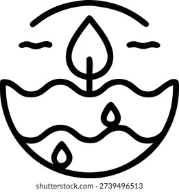Water Drop with Aquatic Plant and Waves Icon - Environmental Water Conservation Symbol Representing Ecosystem, Nature Protection, Sustainable Water Resources and Green Aquatic Life