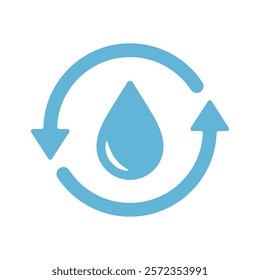 Water drop and arrows graphic icon. Renewable natural resource and water recycling symbol. Vector illustration