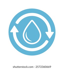 Water drop and arrows graphic icon. Renewable natural resource and water recycling symbol. Vector illustration