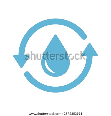 Water drop and arrows graphic icon. Renewable natural resource and water recycling symbol. Vector illustration