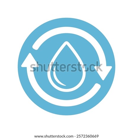 Water drop and arrows graphic icon. Renewable natural resource and water recycling symbol. Vector illustration