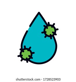 water drop with bacterias icon over white background, line and fill style, vector illustration