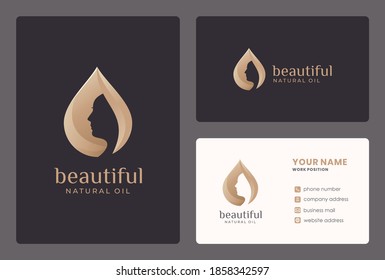 water drop / beauty face logo design with business card template.