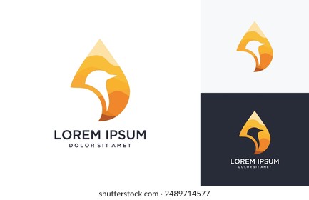 Water drop and bird logo design template. Water bird logo design inspiration	